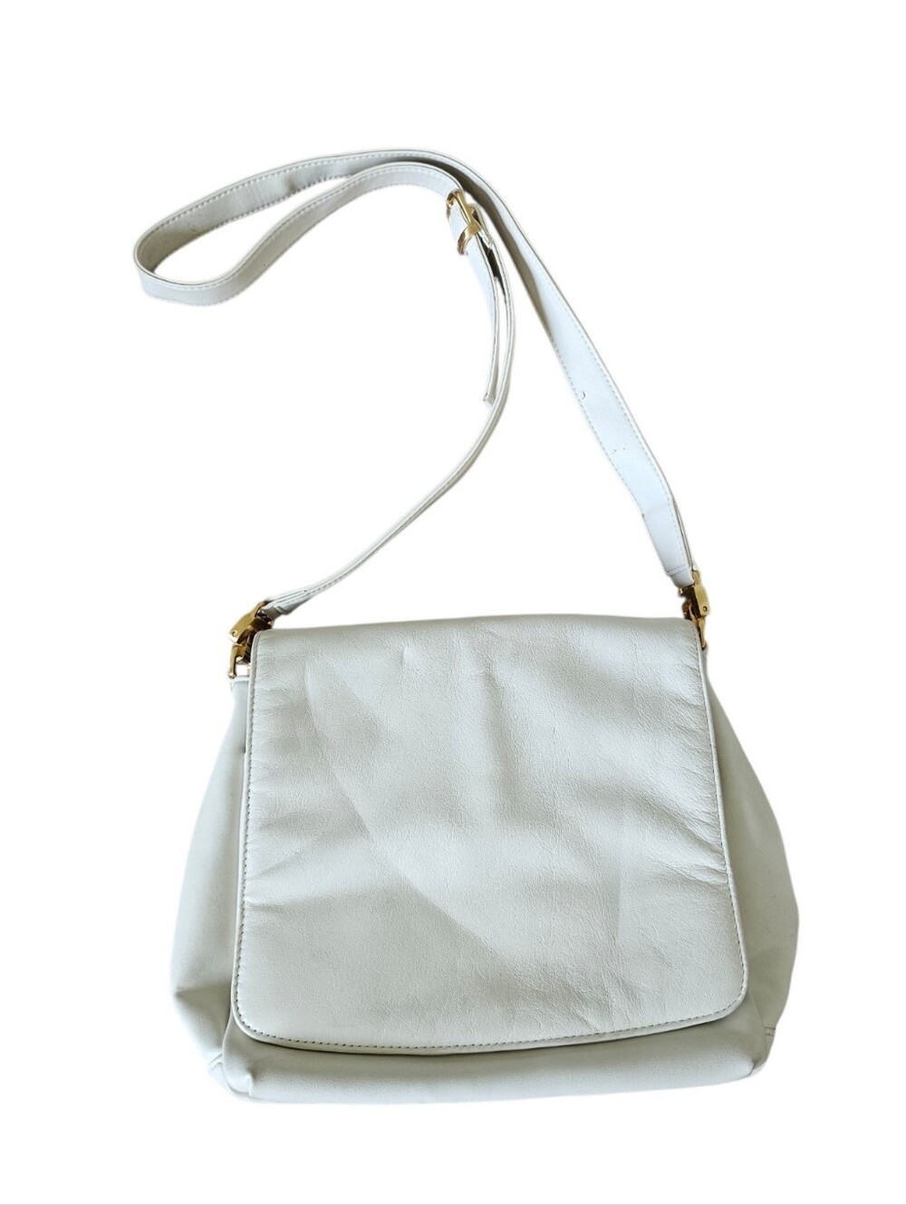 Vintage 90s Classic White Leather Shoulder Bag - Timeless Women's Crossbody